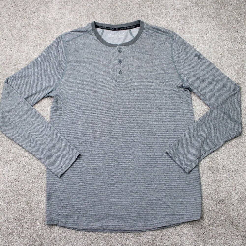 Under Armour Henley Shirt Mens‎ Medium Gray UA Heatgear Loose Fit L/S Pullover